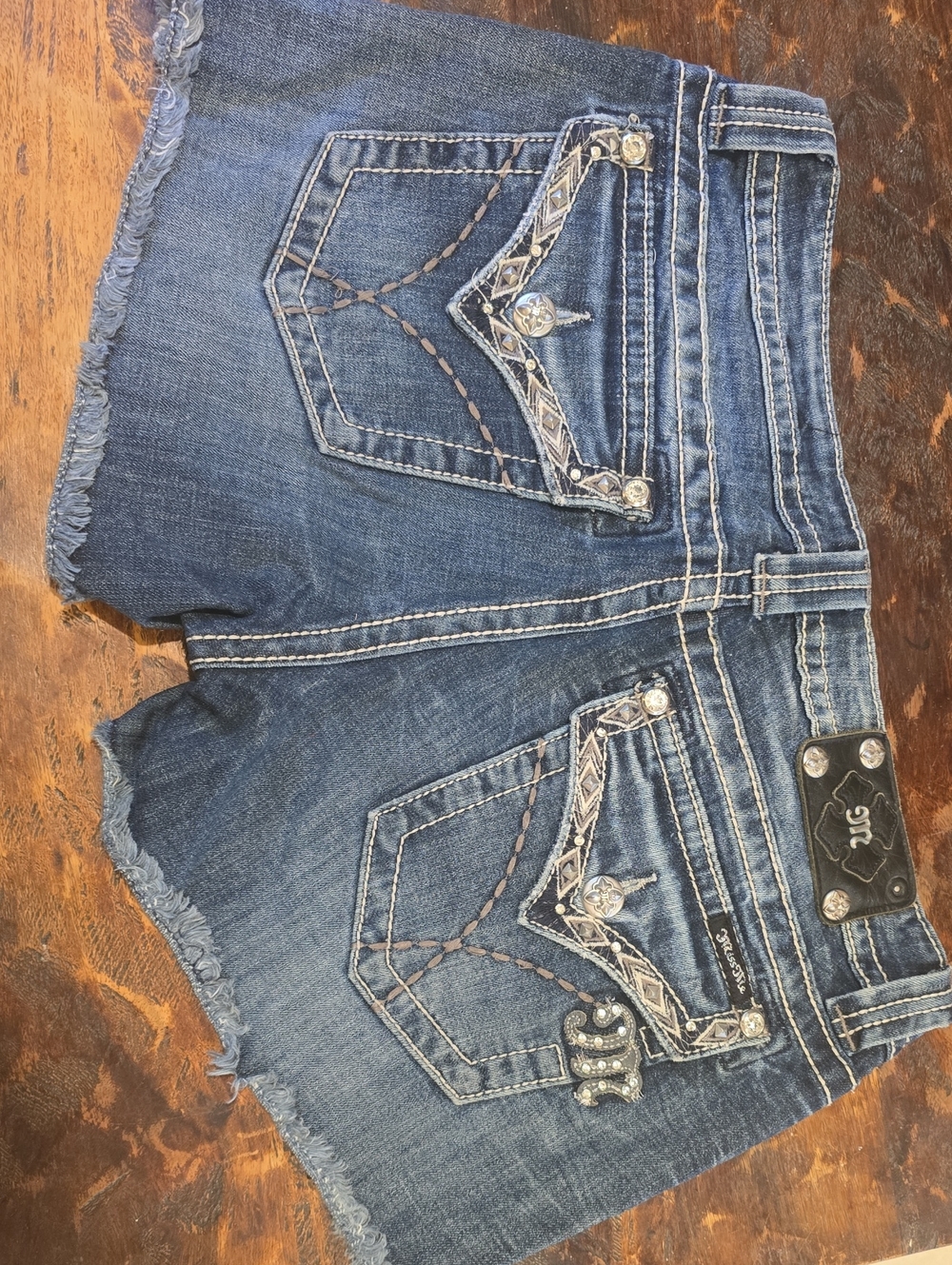 Miss Me Denim Shorts Size 31 Embellished Rhinestone Y2K Western Cutoff